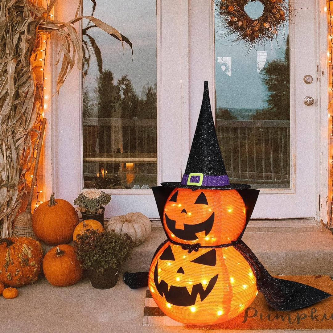 Collapsible Light-Up Pumpkin Decorations Halloween | 2 Pack, 176 LED Lights Each | Weather-Resistant Metal Frame 4