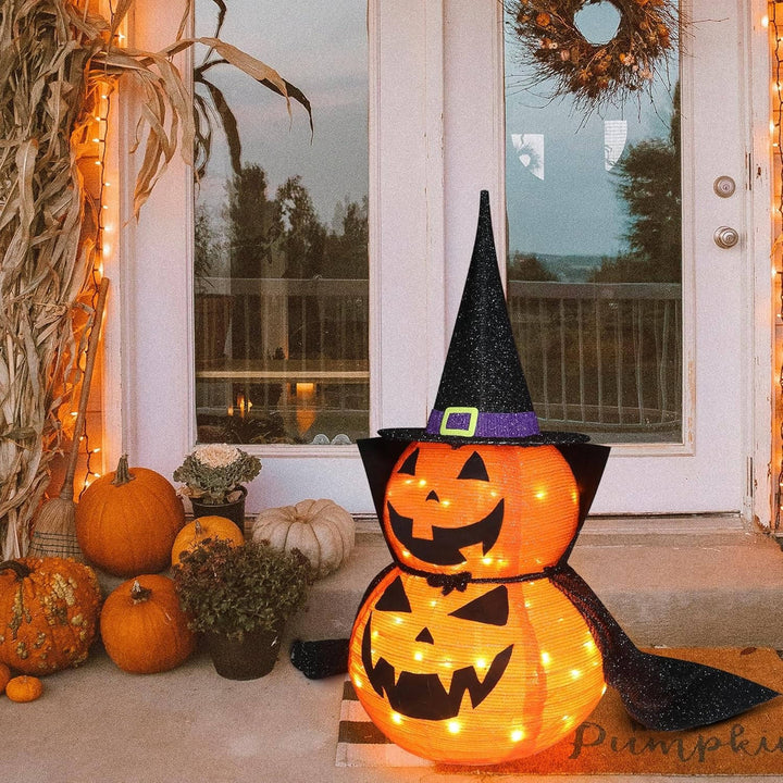 Collapsible Light-Up Pumpkin Decorations Halloween | 2 Pack, 176 LED Lights Each | Weather-Resistant Metal Frame 4