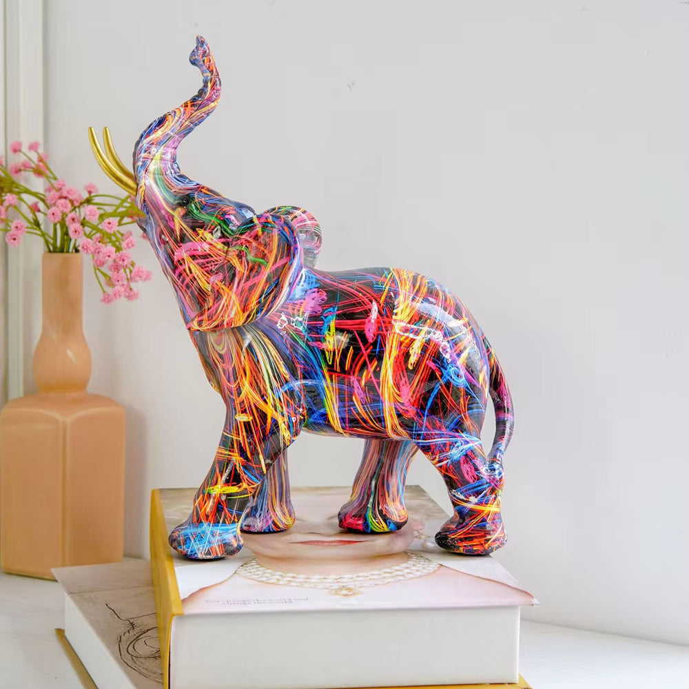 Graffiti Elephant Figurine Sculpture | Vibrant Multicolour Art Design | Compact Piece for Shelf, Desk &amp; Mantel Décor 5