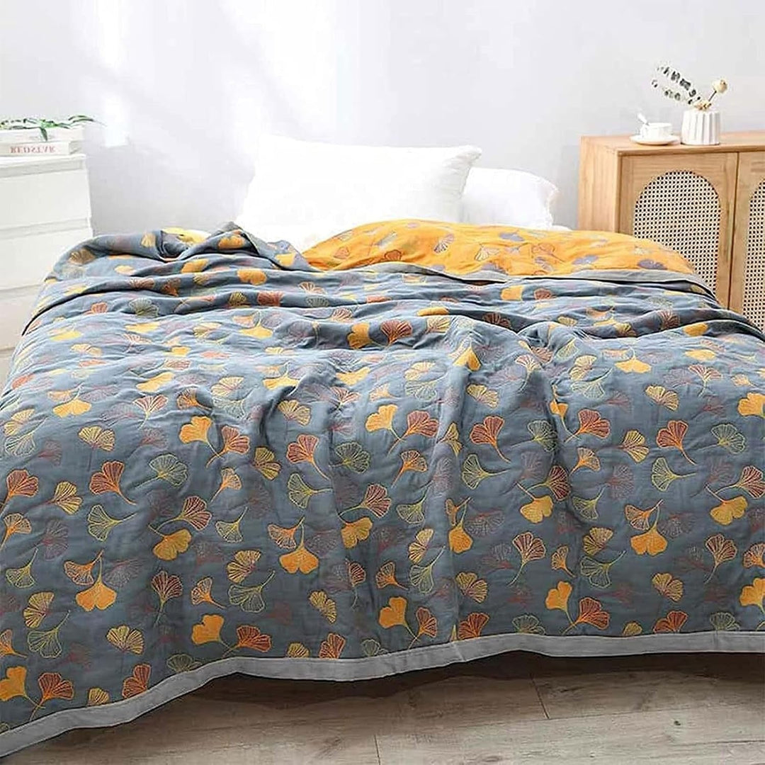 Reversible Throw Blanket Ginkgo Leaf Print | 150–230cm, 3 Sizes | Dual-Sided Nature Design, Machine Washable Care 1