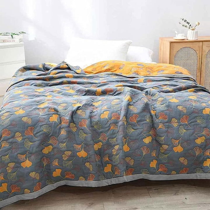 Reversible Throw Blanket Ginkgo Leaf Print | 150–230cm, 3 Sizes | Dual-Sided Nature Design, Machine Washable Care 1