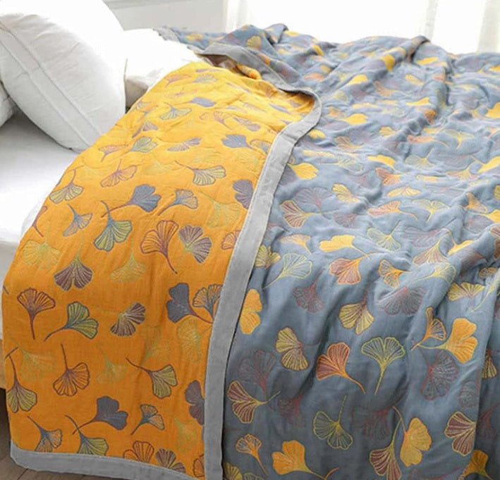 Reversible Throw Blanket Ginkgo Leaf Print | 150–230cm, 3 Sizes | Dual-Sided Nature Design, Machine Washable Care 4