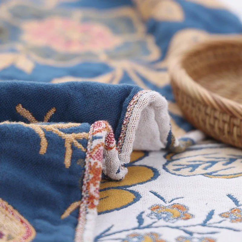 Boho Reversible Floral Throw Blanket Tasselled Edges 7