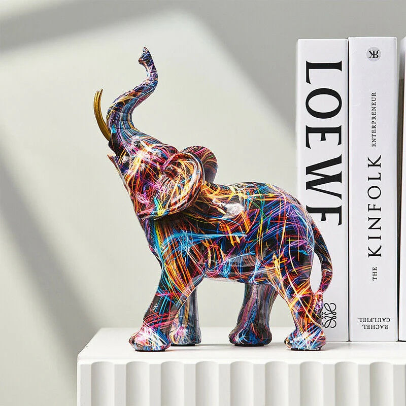 Graffiti Elephant Figurine Sculpture | Vibrant Multicolour Art Design | Compact Piece for Shelf, Desk & Mantel Décor 2