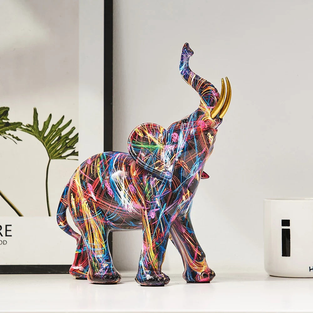 Graffiti Elephant Figurine Sculpture | Vibrant Multicolour Art Design | Compact Piece for Shelf, Desk &amp; Mantel Décor 1