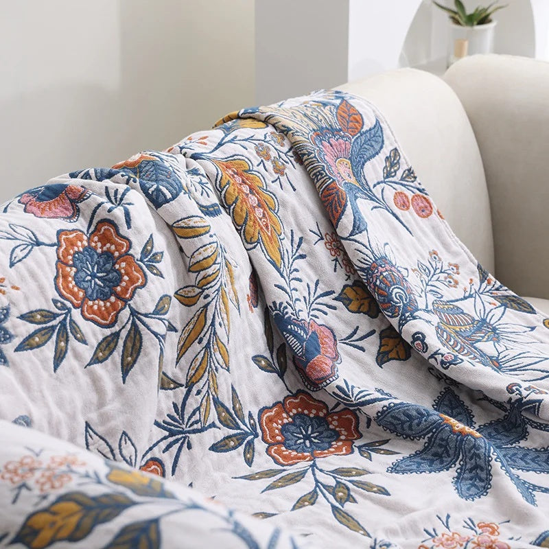 Boho Reversible Floral Throw Blanket Tasselled Edges 2
