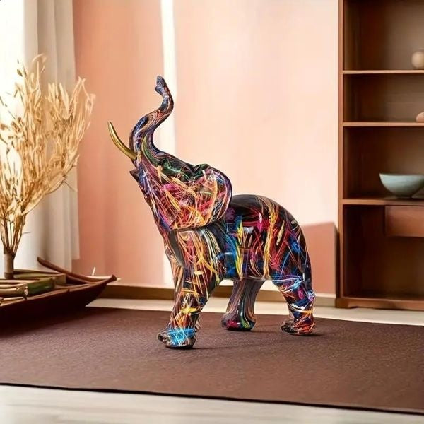 Graffiti Elephant Figurine Sculpture | Vibrant Multicolour Art Design | Compact Piece for Shelf, Desk &amp; Mantel Décor 3