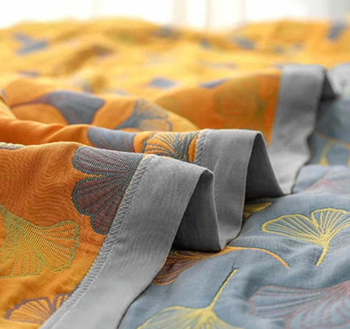 Reversible Throw Blanket Ginkgo Leaf Print | 150–230cm, 3 Sizes | Dual-Sided Nature Design, Machine Washable Care 5