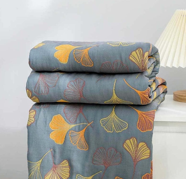 Reversible Throw Blanket Ginkgo Leaf Print | 150–230cm, 3 Sizes | Dual-Sided Nature Design, Machine Washable Care 3