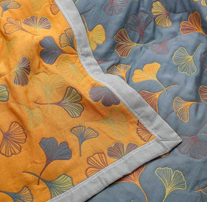 Reversible Throw Blanket Ginkgo Leaf Print | 150–230cm, 3 Sizes | Dual-Sided Nature Design, Machine Washable Care 6