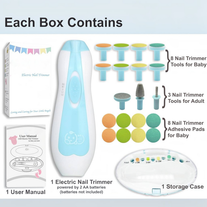 21 Piece Electric Baby Nail Trimmer File Kit LED Dual Speed 5
