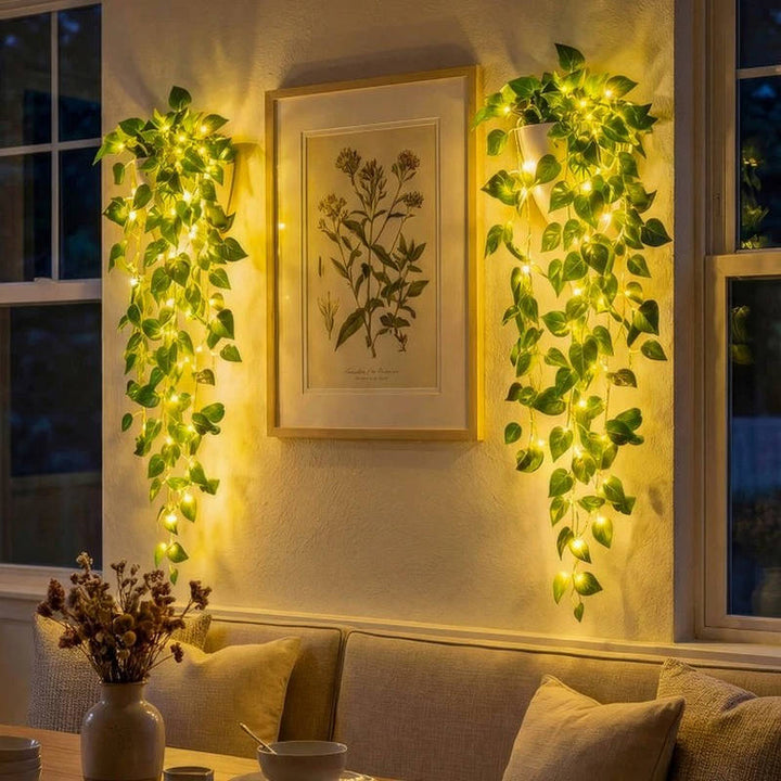 Artificial Hanging Vines with LED Lights | Flexible Copper Wire Stems, Silk Leaves | Zero Maintenance Indoor Outdoor Decor 1