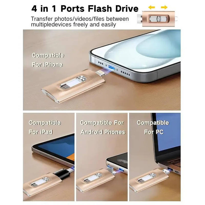 Flash Drive USB 3.0 3-in-1 Metal Interchangeable with Universal Adapter Tips 3