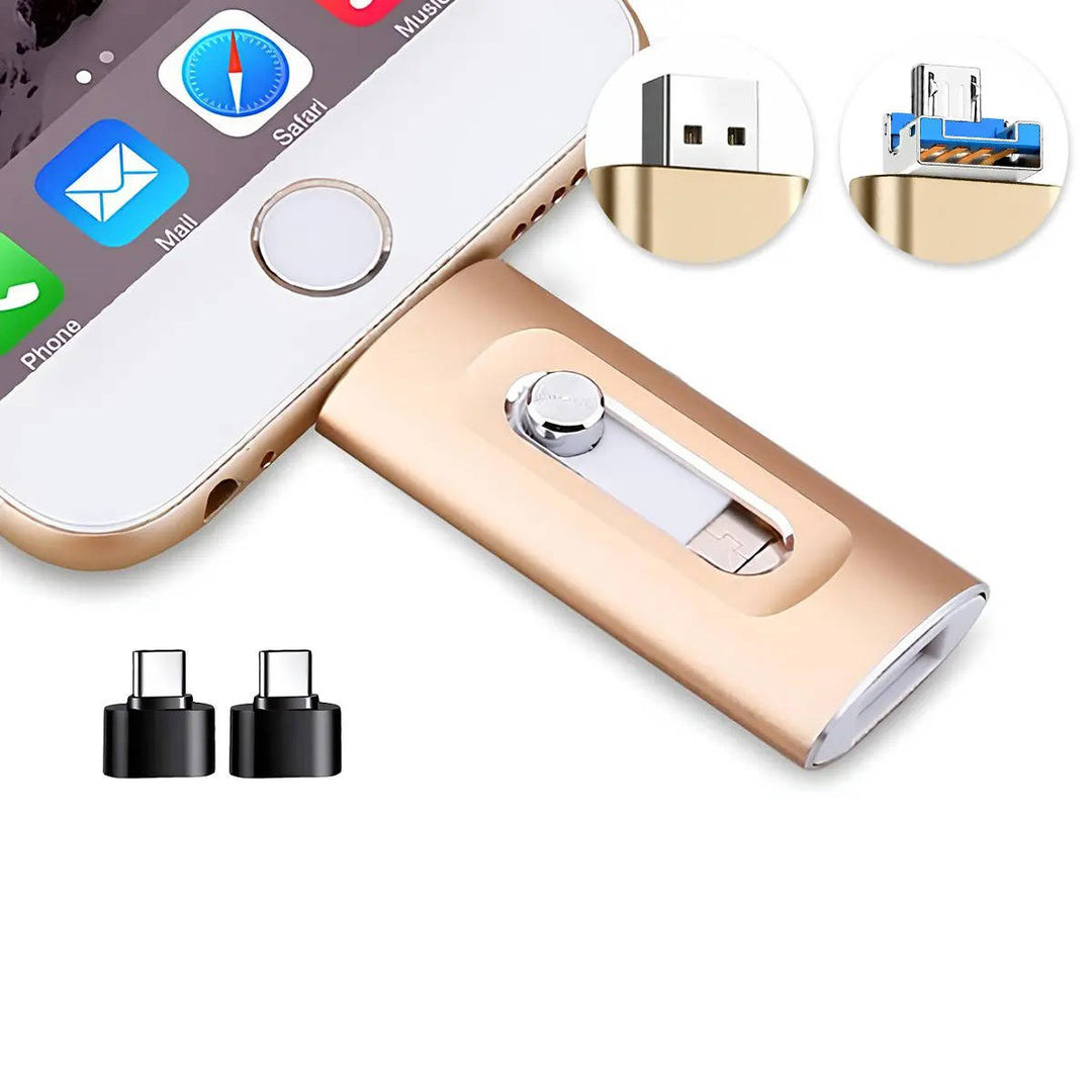 Flash Drive USB 3.0 3-in-1 Metal Interchangeable with Universal Adapter Tips 1