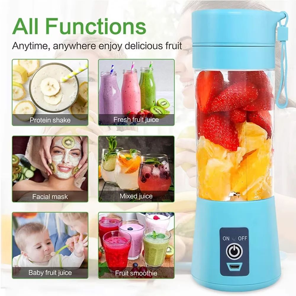 Portable Blender Bottle | 6-Blade USB Rechargeable Mini Juicer | 380ml Capacity, 2000mAh Battery, 12 Blends per Charge 2