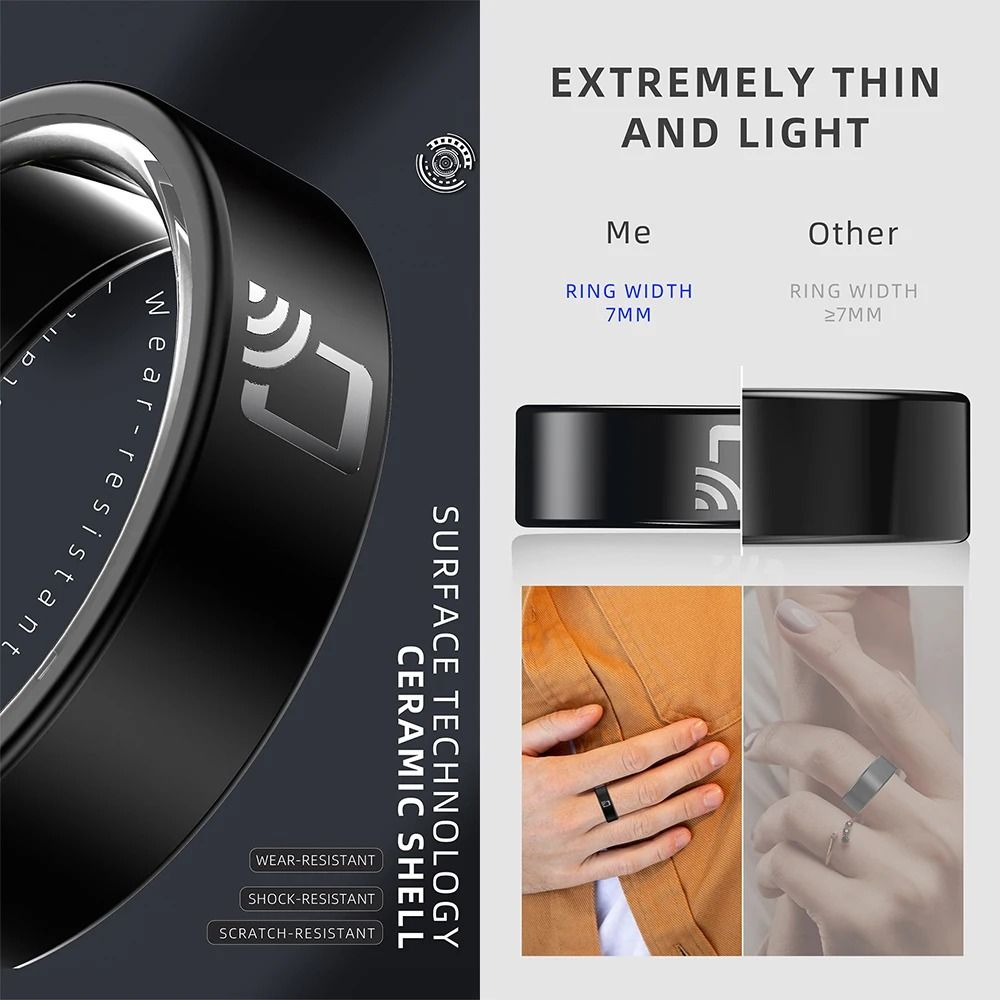 Ceramic Smart Ring with NFC Access Control | Heart Rate, Blood Pressure &amp; Oxygen Monitoring | IP68 Waterproof 7mm Design 3