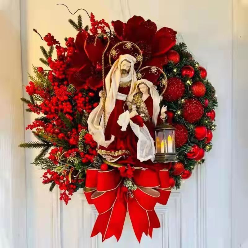 Christmas Wreath Pre-Lit LED Battery Operated Sturdy Frame with Large Bow 1