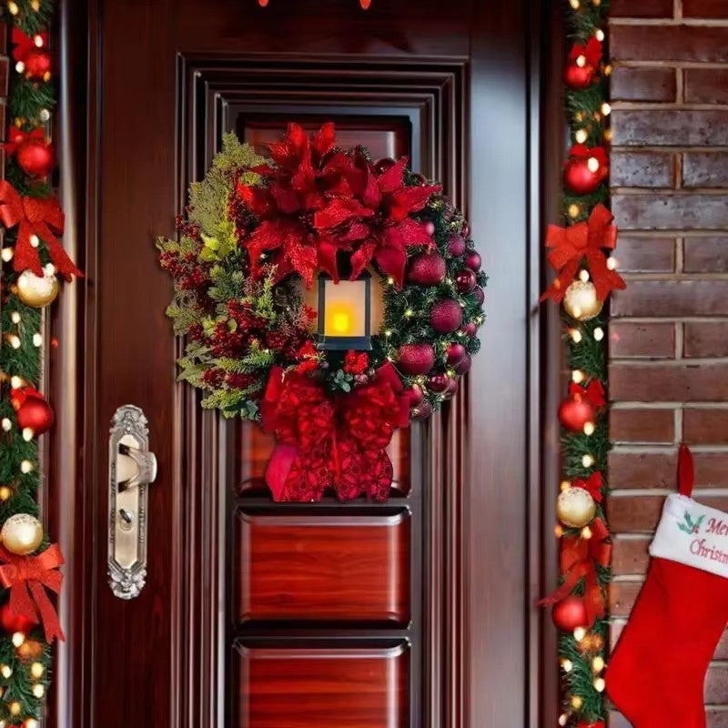 Christmas Wreath Pre-Lit LED Battery Operated Sturdy Frame with Large Bow 2