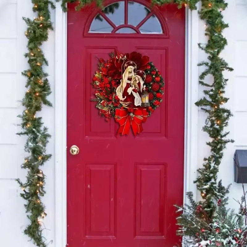 Christmas Wreath Pre-Lit LED Battery Operated Sturdy Frame with Large Bow 4