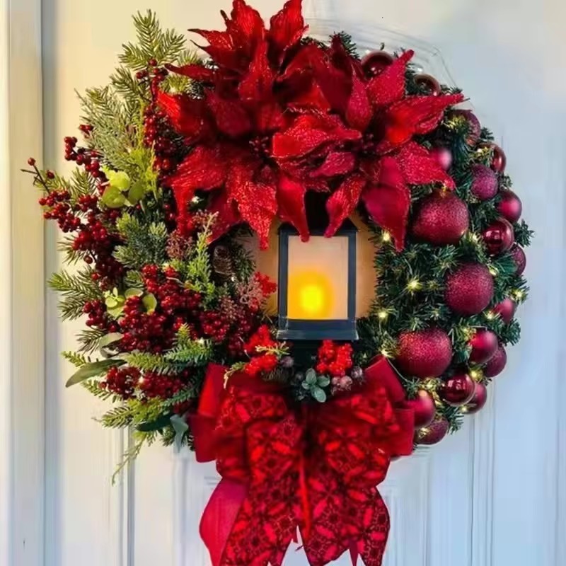 Christmas Wreath Pre-Lit LED Battery Operated Sturdy Frame with Large Bow 7