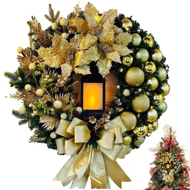 Christmas Wreath Pre-Lit LED Battery Operated Sturdy Frame with Large Bow 8