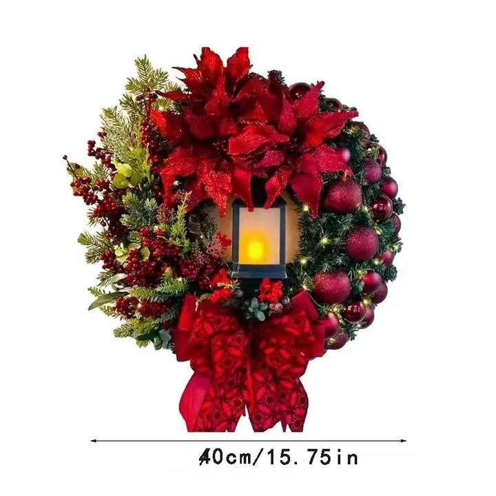 Christmas Wreath Pre-Lit LED Battery Operated Sturdy Frame with Large Bow 6