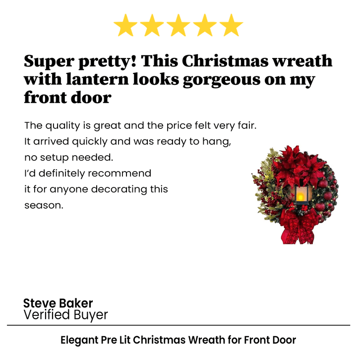 Christmas Wreath Pre-Lit LED Battery Operated Sturdy Frame with Large Bow 10