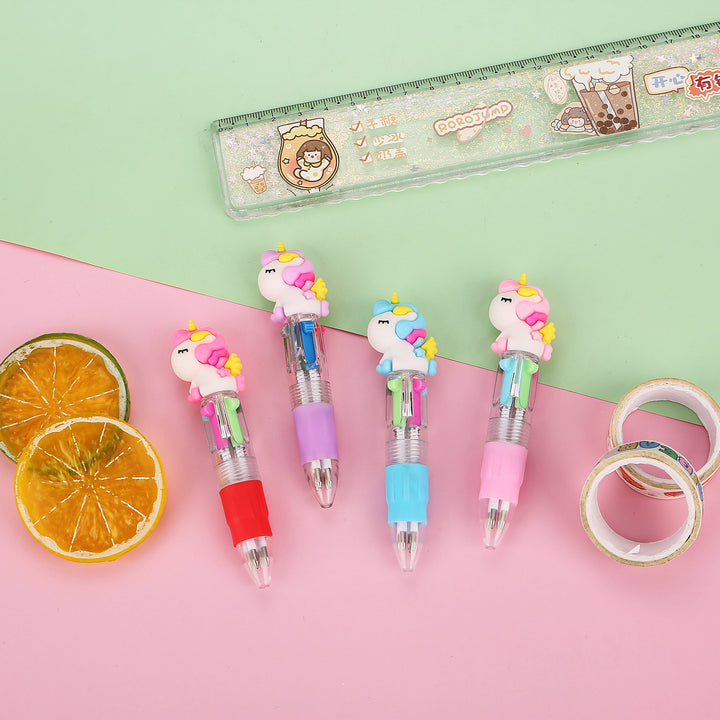 4-in-1 Ballpoint Pen Set Unicorn Compact Lightweight with 4 Ink Colours 4