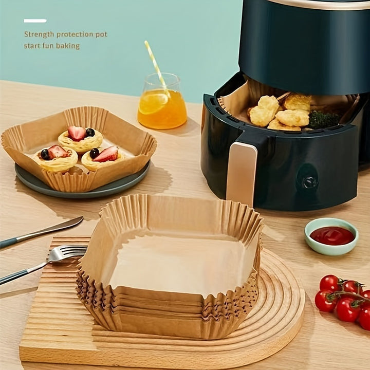 Air Fryer Liners 50 Pack | Non-Stick Oil-Resistant Parchment | Pre-Shaped Fit for Air Frying, Baking &amp; Reheating 4