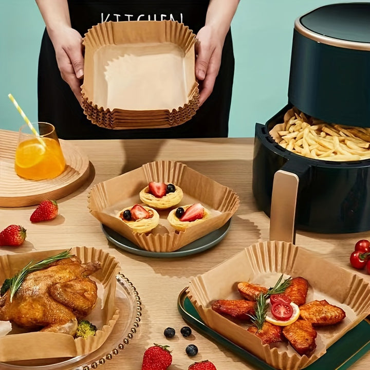 Air Fryer Liners 50 Pack | Non-Stick Oil-Resistant Parchment | Pre-Shaped Fit for Air Frying, Baking &amp; Reheating 5