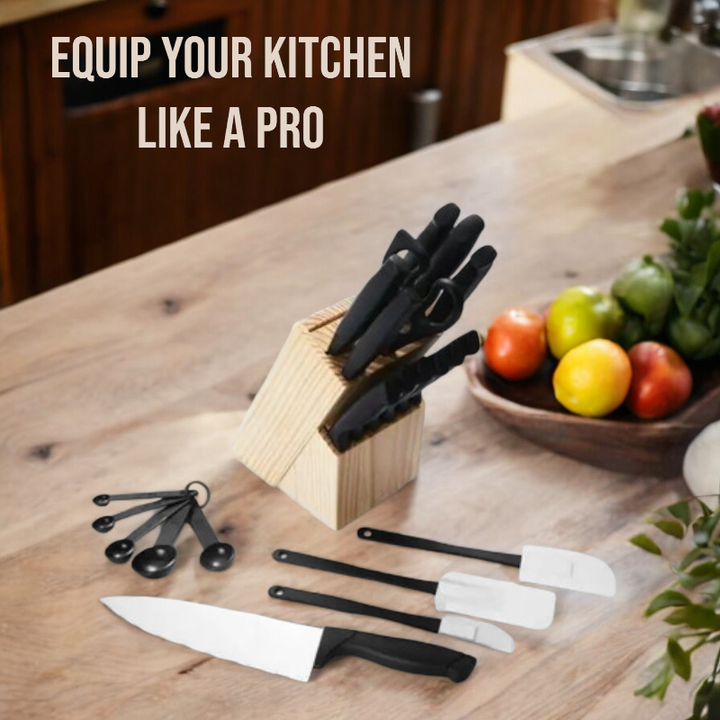 22-Piece Knife Set Stainless Steel | Wavy Edge Blades with Wood Block | Rust-Resistant Steel That Stays Sharp for Years 3