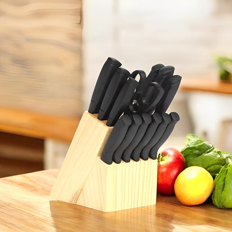 22-Piece Knife Set Stainless Steel | Wavy Edge Blades with Wood Block | Rust-Resistant Steel That Stays Sharp for Years 1