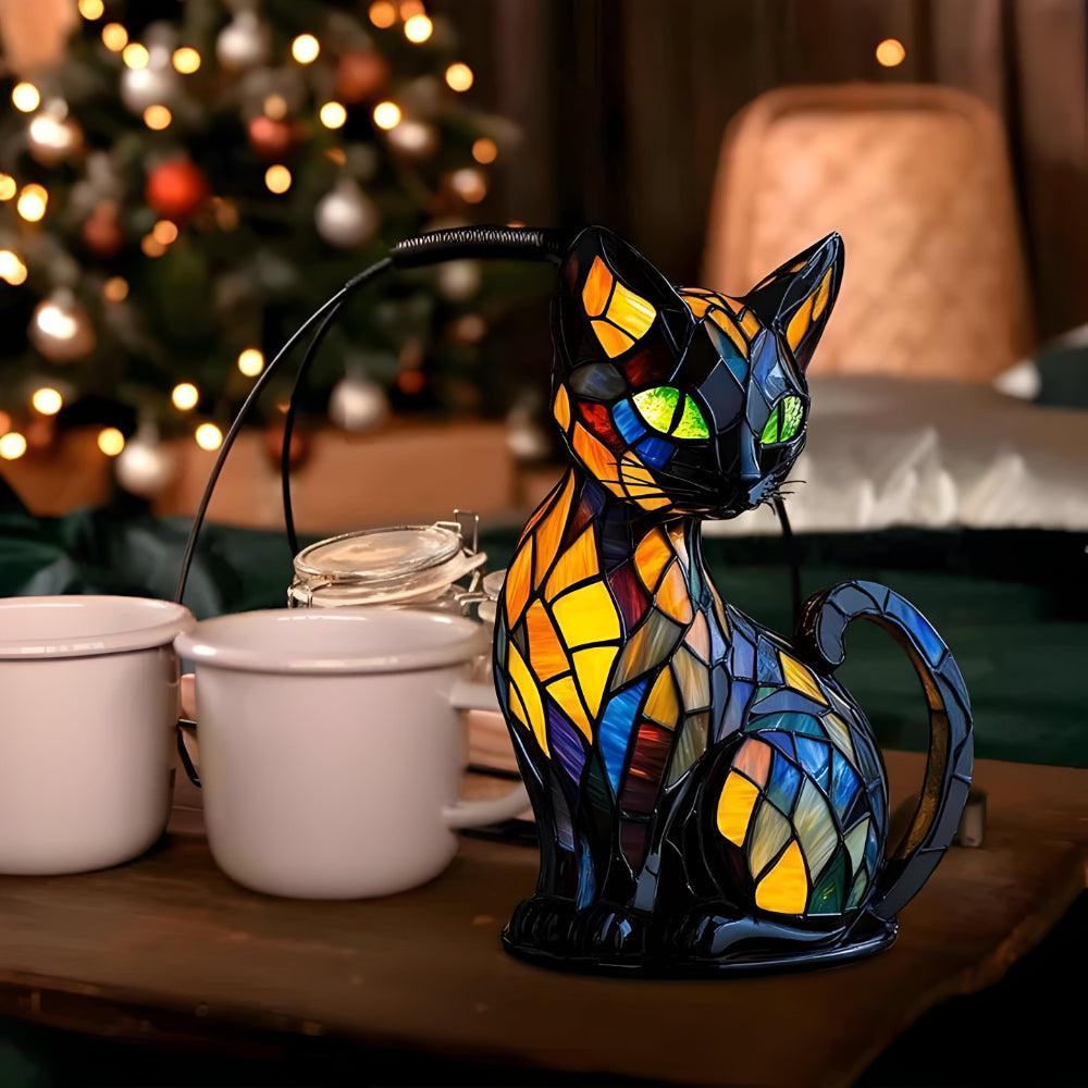 Glass Cat Table Lamp | Colour-Changing Mosaic Glow | E14 Socket Fits LED or Halogen Bulbs for Desk, Shelf or Bedside 4