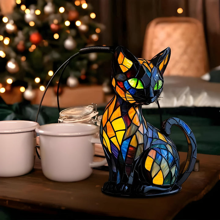 Glass Cat Table Lamp | Colour-Changing Mosaic Glow | E14 Socket Fits LED or Halogen Bulbs for Desk, Shelf or Bedside 4