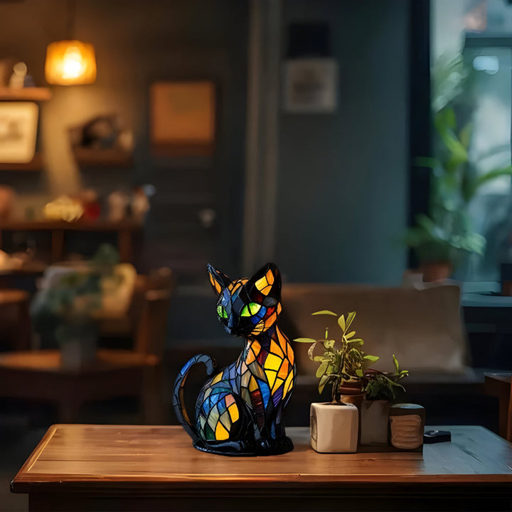 Glass Cat Table Lamp | Colour-Changing Mosaic Glow | E14 Socket Fits LED or Halogen Bulbs for Desk, Shelf or Bedside 3