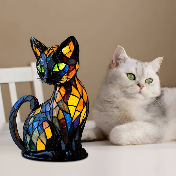 Glass Cat Table Lamp | Colour-Changing Mosaic Glow | E14 Socket Fits LED or Halogen Bulbs for Desk, Shelf or Bedside 6