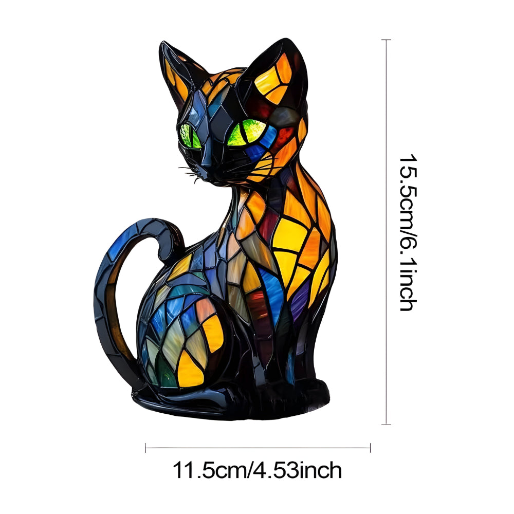 Glass Cat Table Lamp | Colour-Changing Mosaic Glow | E14 Socket Fits LED or Halogen Bulbs for Desk, Shelf or Bedside 7