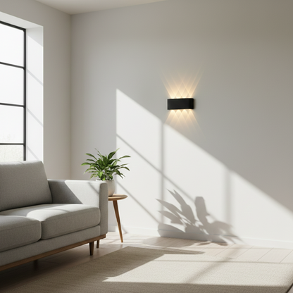 Luminara modern LED wall light sconce for indoor and outdoor use with minimalist design