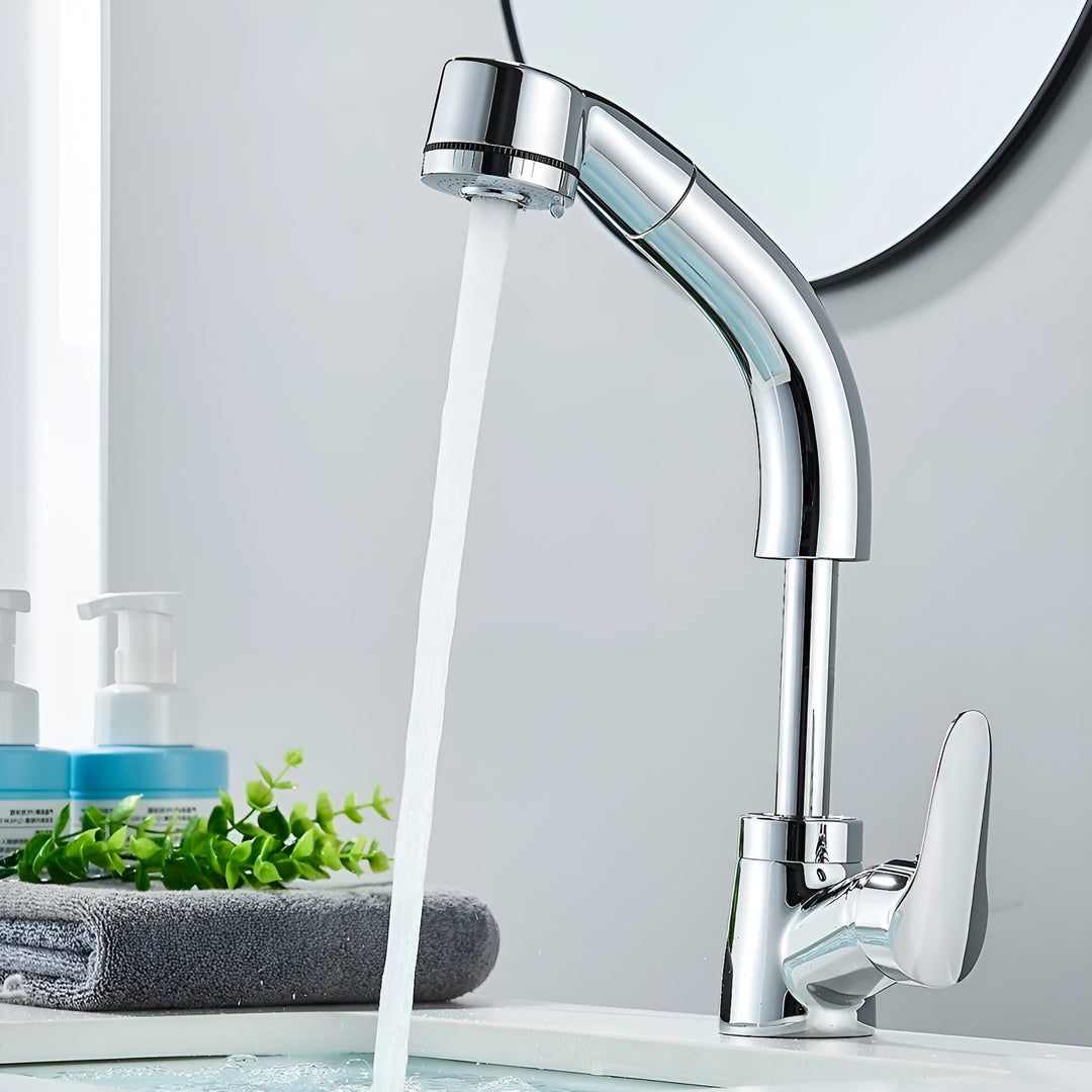 Extendable Basin Mixer Tap Pull-Out Spout Single Lever Brass 5