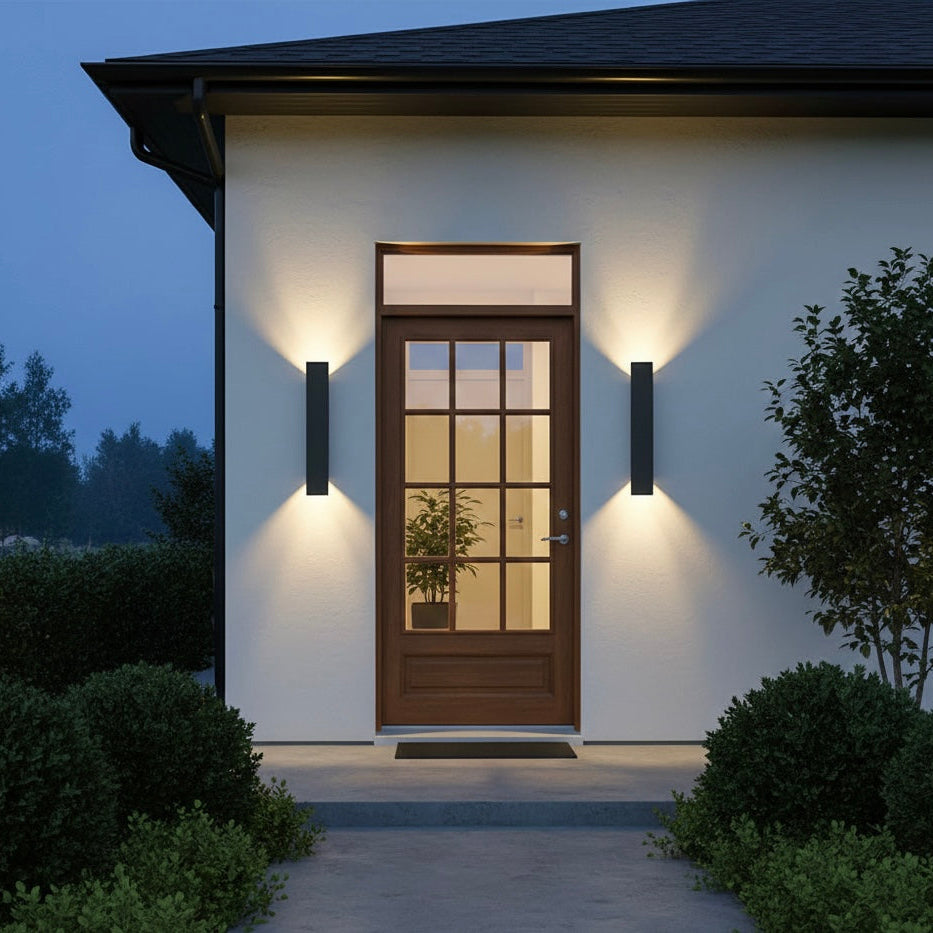 Modern LED outdoor wall light with waterproof aluminium design mounted on exterior wall