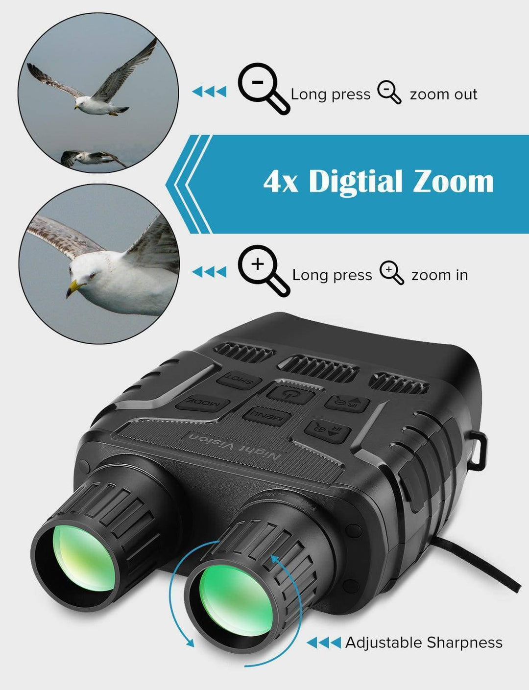 Night Vision Binoculars with Built-In Display | 300 Metre Range, 4x Zoom | Records Video and Photos to TF Card 3