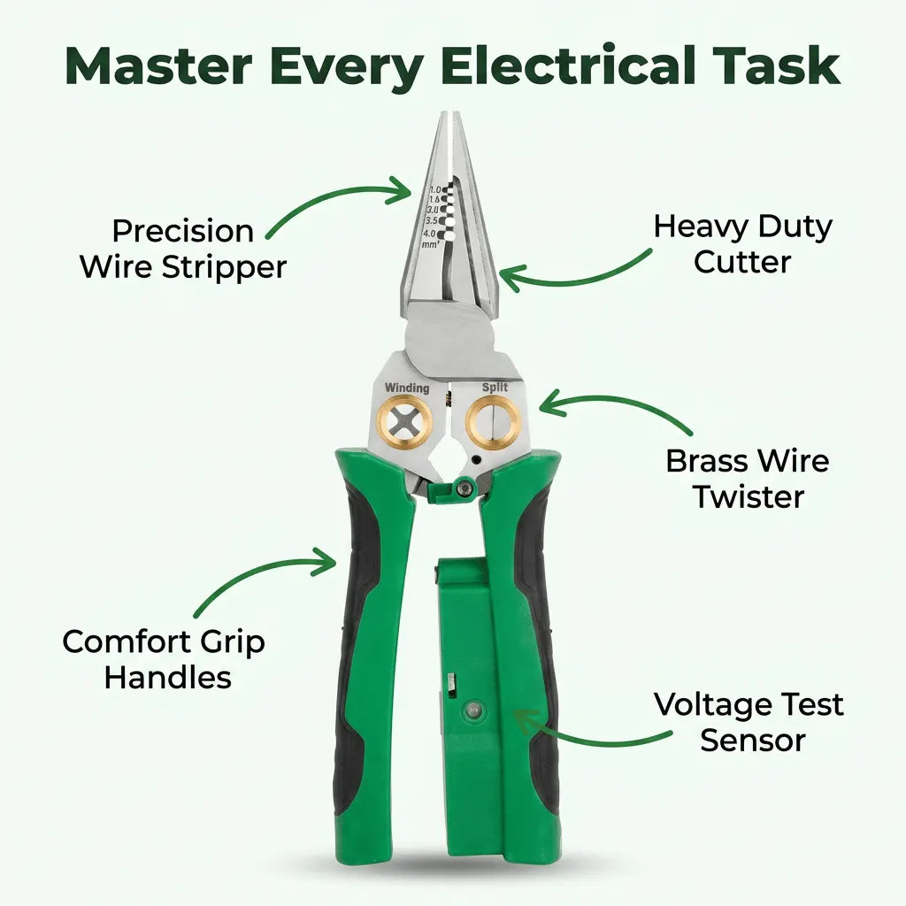 Wire Stripper Pliers Stainless Steel | 8-in-1 Multifunction with Voltage Tester | Cuts, Strips and Pulls Wire up to AWG 18-6 2