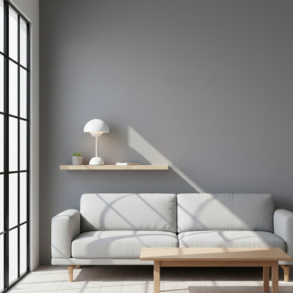 NordicNest Scandinavian table lamp creating a warm, cozy atmosphere in a living room