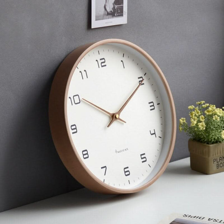 Silent Wooden Wall Clock 25x25 or 30x30 cm | Scandinavian Style, Brown or Cream | Noiseless Quartz, Battery Powered 1