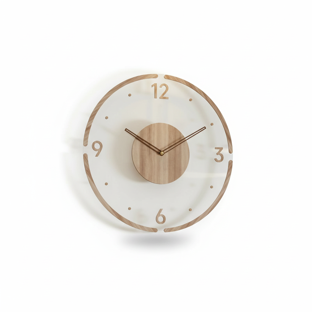 NordWood Scandinavian wooden wall clock close-up, highlighting minimalist and elegant home decor