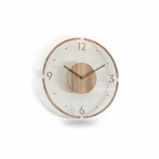 NordWood Scandinavian wooden wall clock close-up, highlighting minimalist and elegant home decor