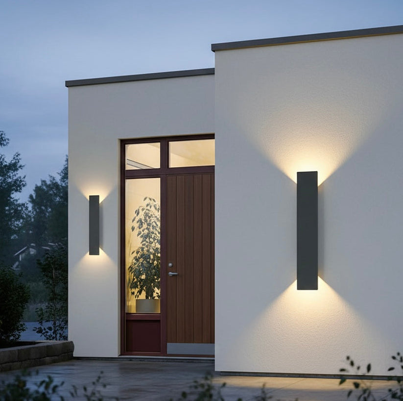Modern LED outdoor wall light with waterproof aluminium design mounted on exterior wall