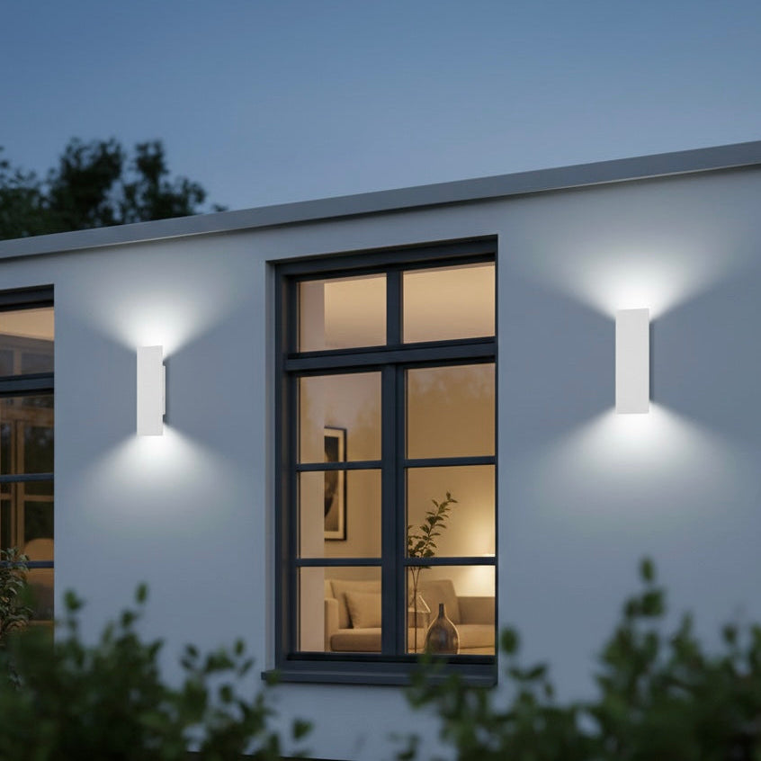 Modern LED outdoor wall light with waterproof aluminium design mounted on exterior wall