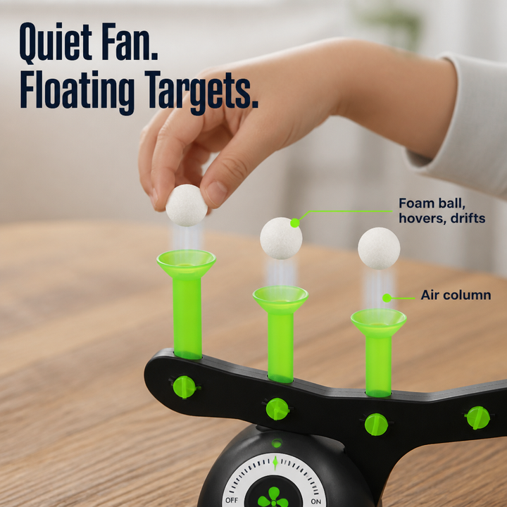 Floating Ball Target Game Ages 8 to 80 | Two Play Modes with Snap-On Score-Card Targets | Quiet Indoor Air-Blower Base 3
