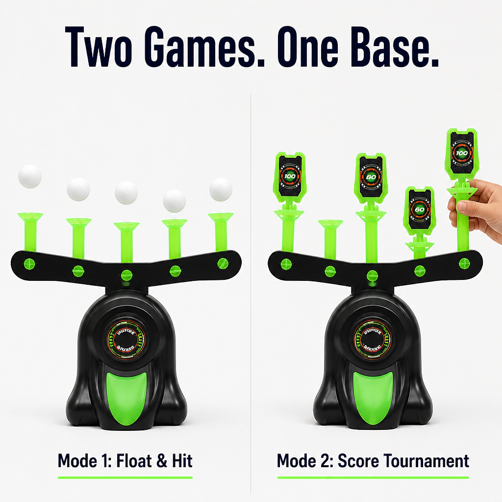 Floating Ball Target Game Ages 8 to 80 | Two Play Modes with Snap-On Score-Card Targets | Quiet Indoor Air-Blower Base 4